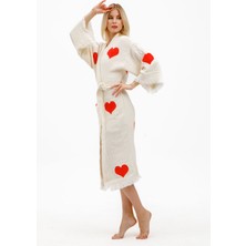 Befera Design Müslin Kimono %100 Pamuklu Kalp Baskılı Desenli Bornoz Kaftan Sabahlık