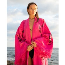 Befera Design Müslin Kimono %100 Pamuklu Kadın Silüeti Desenli Bornoz Kaftan Sabahlık