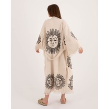 Befera Design Müslin Kimono %100 Pamuklu Güneş Baskılı Desenli Bornoz Kaftan Sabahlık