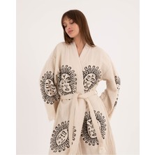 Befera Design Müslin Kimono %100 Pamuklu Güneş Baskılı Desenli Bornoz Kaftan Sabahlık