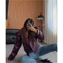 La Querta Kadın Deri Premium Astarlı Ceket Bordo Standart Kalıp Günlük Stil Yeni Sezon