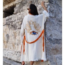 Befera Design Müslin Kimono %100 Pamuklu Yoga Meditasyon Baskılı Desenli Bornoz Kaftan Sabahlık