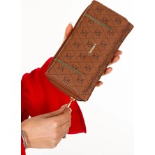 Tuldar Kadın Deri Desenli Telefon Kağıt Para Bölmeli Kartlık ve Cüzdan TUL560 -  Taba