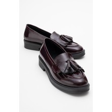 Luvi Milina Bordo Rugan Püsküllü Hakiki Deri Kadın Loafer Ayakkabı
