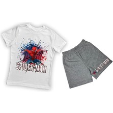 Unisex Spiderman Baskılı Pamuklu Kumaş Kısa Kollu Şortlu Ikili Çocuk Takımı