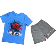 Unisex Spiderman Baskılı Pamuklu Kumaş Kısa Kollu Şortlu Ikili Çocuk Takımı