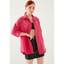 Kadın Koyu Pembe Oversize Uzun Basic Gömlek
