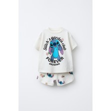 Magu Kız Çocuk Stitch Baskılı Tişört ve Şort Takımı – 2'li Set, Pamuklu ve Rahat