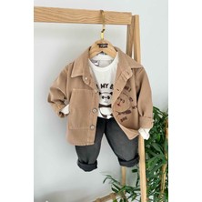 Miniğimin Cicileri Panda Baskılı Gabardin Erkek Bebe 3 lü takım - Vizon