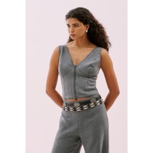 V Yaka Önü Fermuarlı Arkası Gipeli Bluz Antrasit Y2514011_046