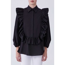 Uzun Kol Önü Fırfırlı Gömlek Siyah Y2113531_001