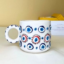 Tuana Trend Kütahya Çini Nazar Boncuğu Motifli Seramik Bardak Kabartmalı  El İşçiliği Çini Bardak