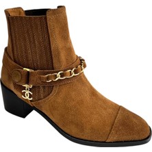 Tufan Shoes Taba  Süet Deri Zincir Detay  Bot