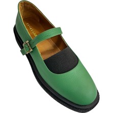 Tufan Shoes Yeşil  Deri Üst Kısmı Lastikli Babet
