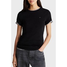 Tommy Hilfiger % 100 Pamuk Slim Fit Bisiklet Yaka T Shirt Bayan T Shirt W0WW40587 Bds