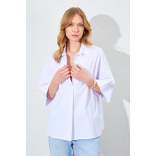 Tena Kadın Beyaz Düşük Kol Önü Patlı Salaş Kesim Gömlek