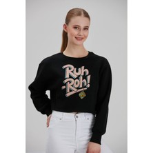 Kadın Siyah Baskılı Sweatshirt