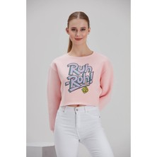 Kadın Pembe Baskılı Sweatshirt