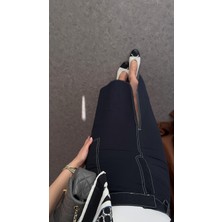 Kontrast Dikişli Yırtmaçlı Etek