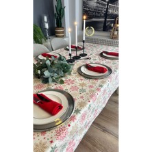 Decamor Home Kar Tanesi Desenli Leke Tutmaz Sıvı Geçirmez Ekru Kırmızı Masa Örtüsü