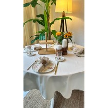 Decamor Home Keten Ekru Yuvarlak Leke Tutmaz Su Itici Özellikli Dertsiz Masa Örtüsü