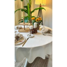 Decamor Home Keten Ekru Yuvarlak Leke Tutmaz Su Itici Özellikli Dertsiz Masa Örtüsü