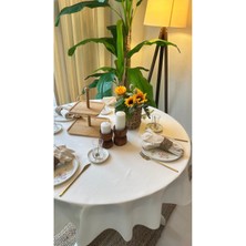 Decamor Home Keten Ekru Yuvarlak Leke Tutmaz Su Itici Özellikli Dertsiz Masa Örtüsü