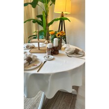 Decamor Home Keten Ekru Yuvarlak Leke Tutmaz Su Itici Özellikli Dertsiz Masa Örtüsü