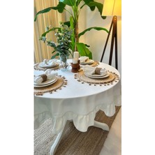 Decamor Home Vintage Beyaz Fırfırlı Masa Örtüsü Leke Tutmaz