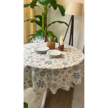 Decamor Home Dertsiz Leke Tutmaz Kar Tanesi Desenli Siyah Ekru Yuvarlak Masa Örtüsü