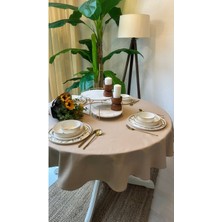 Decamor Home Keten Kumaş Bej Yuvarlak Masa Örtüsü Leke Tutmaz Su Itici Özellikli Dertsiz Masa Örtüsü