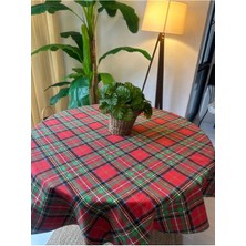 Leke Tutmaz Su Geçirmez Ekose Desen Kırmızı Yeşil Yuvarlak Masa Örtüsü
