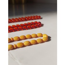 Sancaktar Tesbihçilik Sarı Hareli Sıkma Kehribar Tesbih, 7.5 x 11.5 mm, Beyzi Kesim, Örgü Saçak Püskül