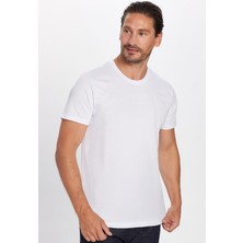 Tudors Erkek Slim Fit Dar Kesim Bisiklet Yaka  Organik Pamuk Yumuşak Dokulu Kısa Kol Beyaz Tişört