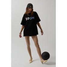 Sırt ve Ön Baskılı Oversize Siyah T-Shirt
