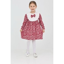 Eftelya Kız Çocuk Bürümcük Kumaş Yaka ve Fiyonk Detaylı Elbise 12188