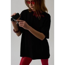 Sırt Baskılı Oversize Siyah T-Shirt