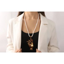 El Yapımı Nar Tasarım Kolye, Inci Kolye, Nar Ucu Kolye, Garnet Taşı Kırmızı Kolye, Kolye