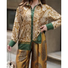 Kadın Oversize Multi Desenli Saten Takım
