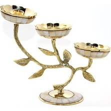 Pirinç Sedefli 3'lü Şamdan Model 4