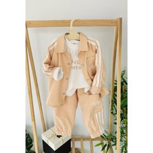 Miniğimin Cicileri Erkek Bebe Çizgili 3 lü takım - Bej