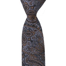 Esgue Dar Kesim Gold - Gri Şal Desen Slim 6 Cm. Hand Made Kravat