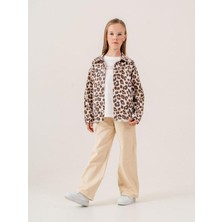 Cıcıhlıd Kız Çocuk Leopar Desenli Kot Ceket Içi T-Shirt Takım