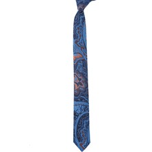 Esgue Dar Kesim Mavi Desenli Slim 6 Cm. Hand Made Kravat