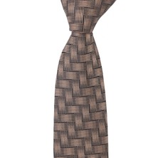 Esgue Dar Kesim Bej - Siyah Desenli Slim 6 Cm. Hand Made Kravat