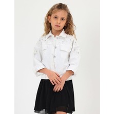 Çikoby Kız Çocuk Incili Taşlı Tasarım Kot Ceket