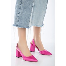 Fuşya | Saten | 34-43 Numara | Topuk Boyu 8 cm | Pad'lı Iç Taban Kadın Topuklu Ayakkabı | Shine