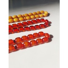 Sancaktar Tesbihçilik Eskitme Ateş Kehribar Tesbih, 8.5 x 10 mm, Kapsül Kesim, Metal Püskül