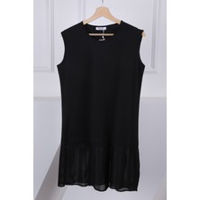 İmaj Butik Siyah Sıfır Kol Etek Ucu Piliseli Tunik İçlik
