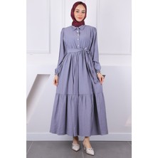 İmaj Butik Füme Bel Lastikli Kuşaklı Modal Elbise